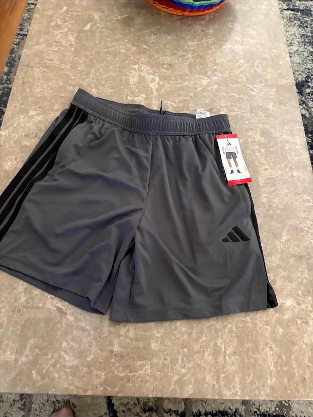 adidas Men's Charcoal Grey Athletic Shorts with Black Stripes
